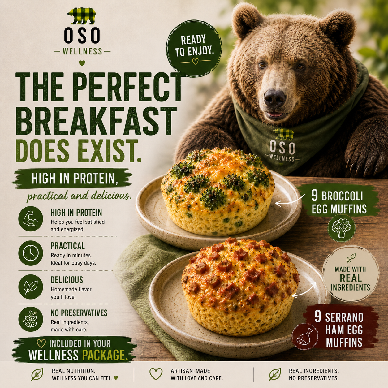 Broccoli and serrano ham Egg Muffins included in the Wellness Package