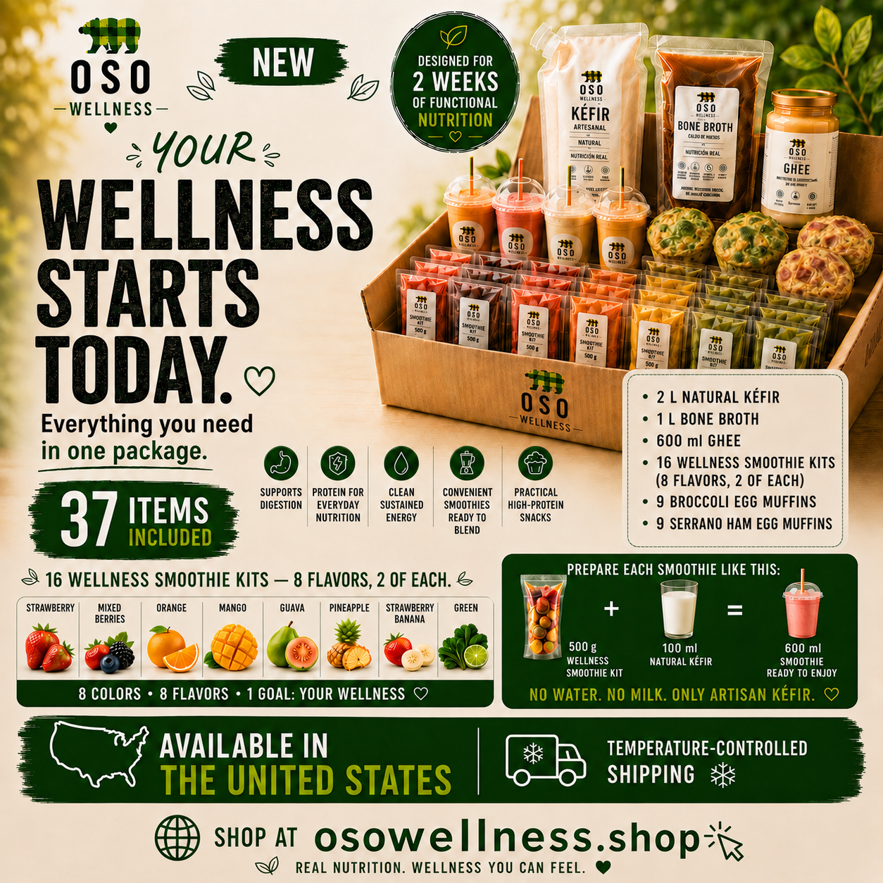 Wellness Package contents, smoothie flavors and preparation