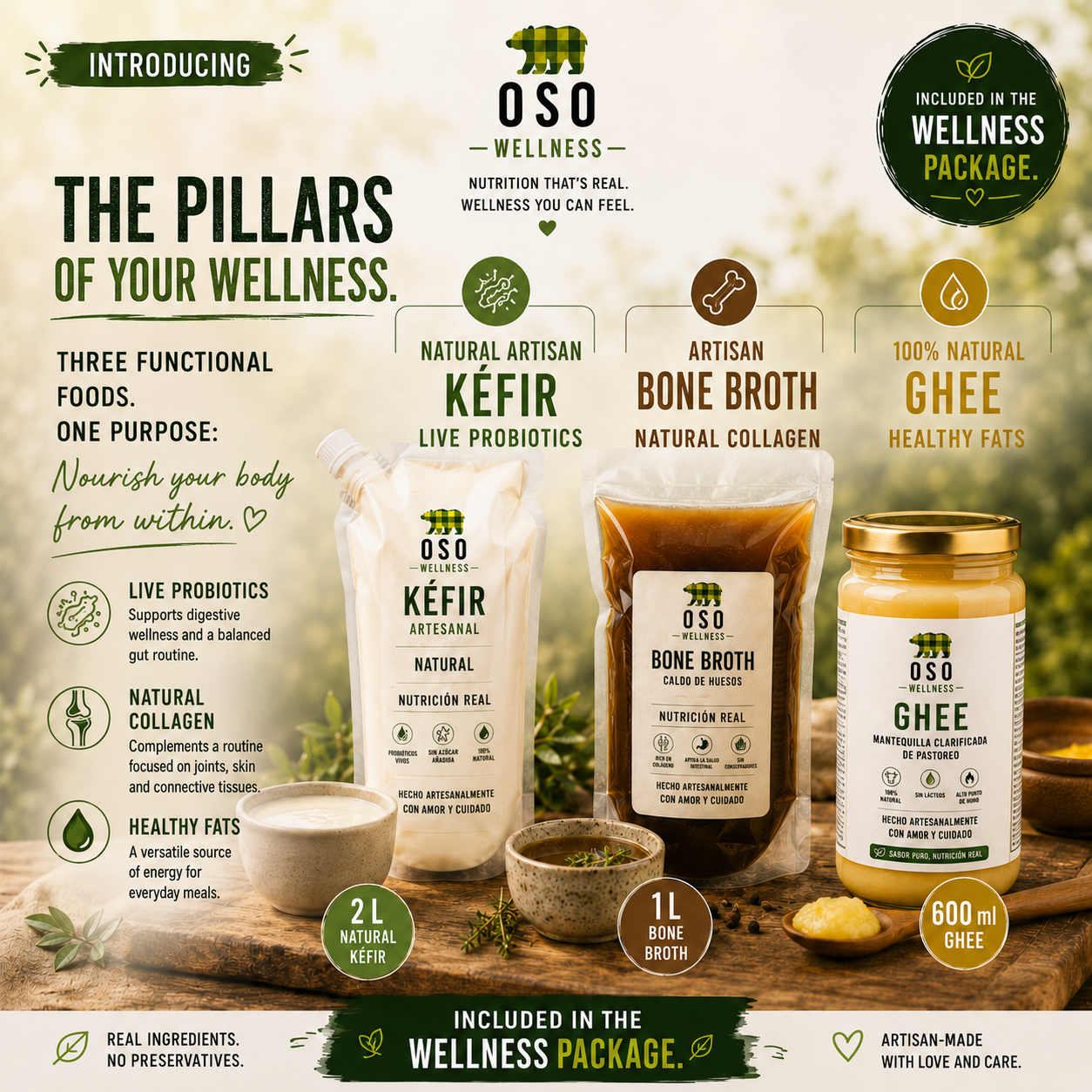 Natural Kéfir, artisan Bone Broth and natural Ghee