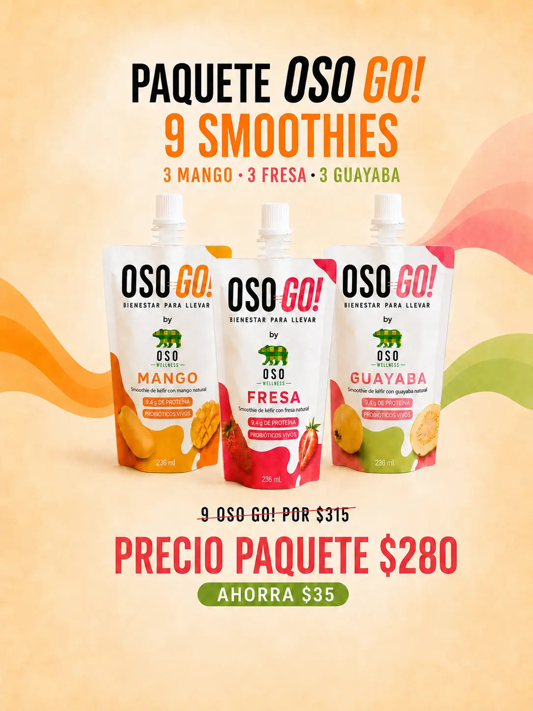 Paquete OSO GO! con 9 smoothies de kéfir